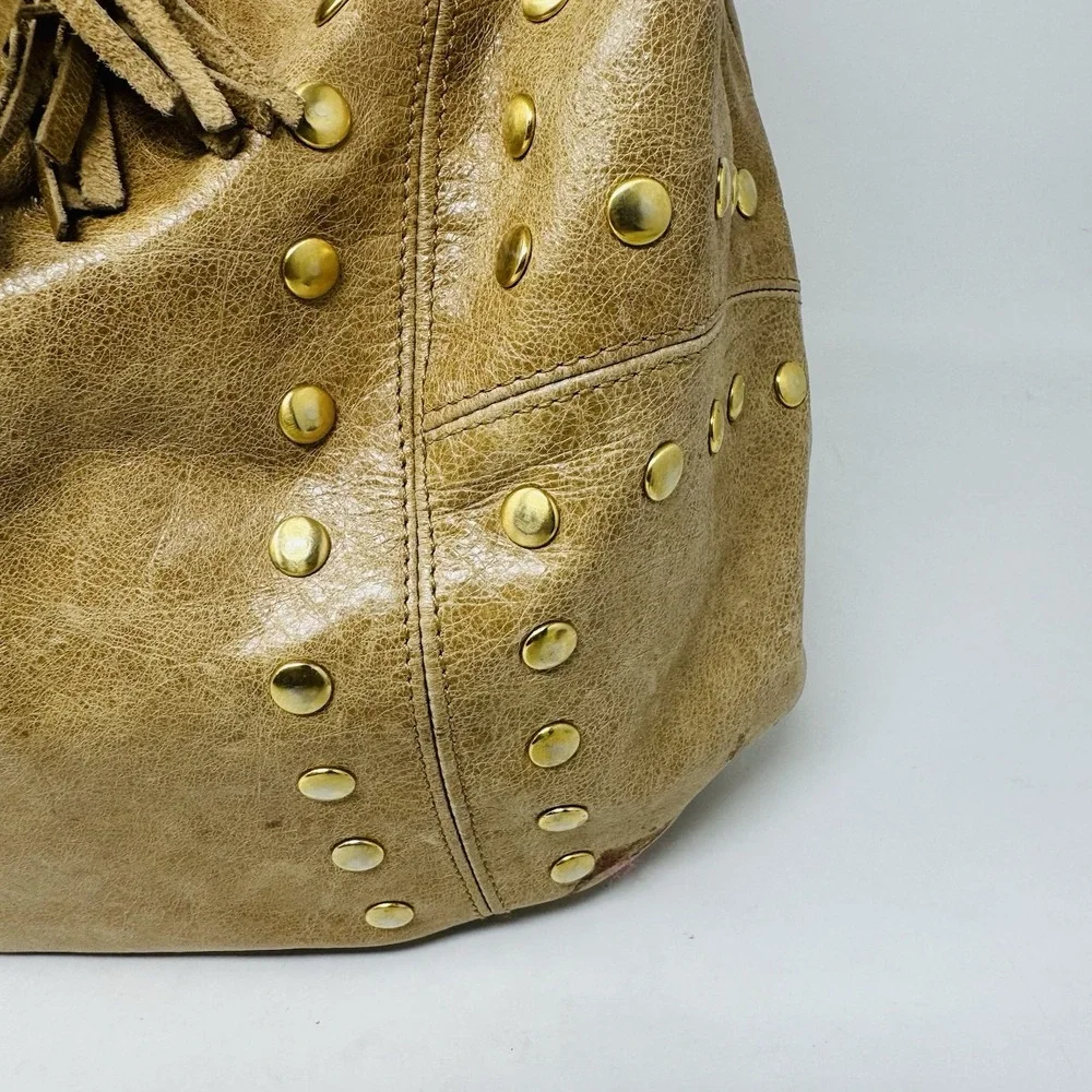 Sabina New York Brown Leather Hobo Bag Purse Handbag Studs‎ Braided Strap